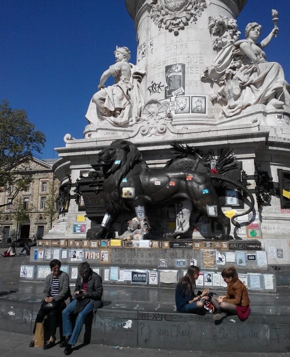 Stickers and posters after Charlie Hebdo marches