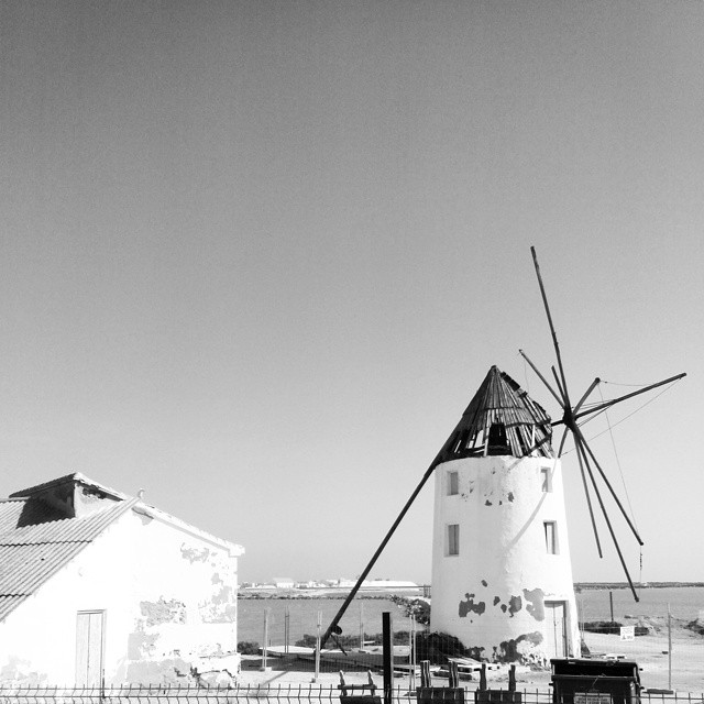 The Quintin and Calcetera Mill. It was used to transfer water from the sea to the ponds #sea #mills #spain