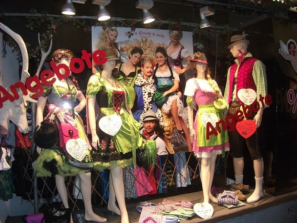 Traditional Bavarian clothing on sale in a store near Marienplatz