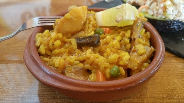 Paella served in a small plate