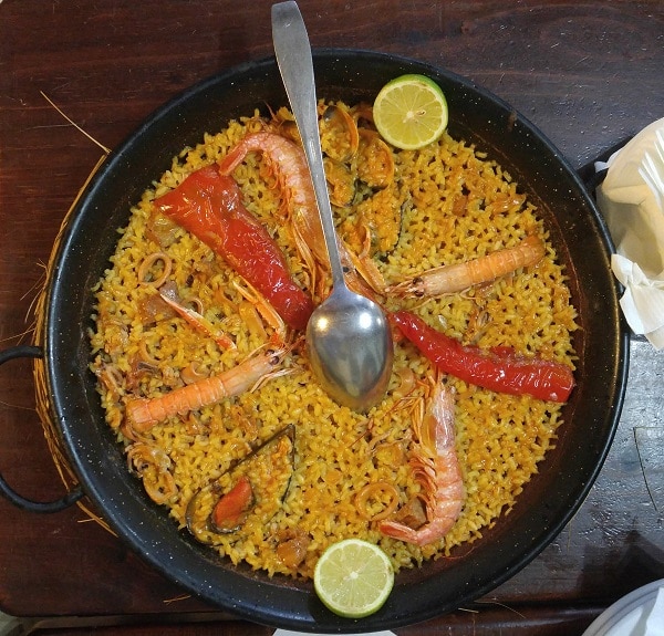 Seafood paella in a restaurant. La Mata, Torrevieja