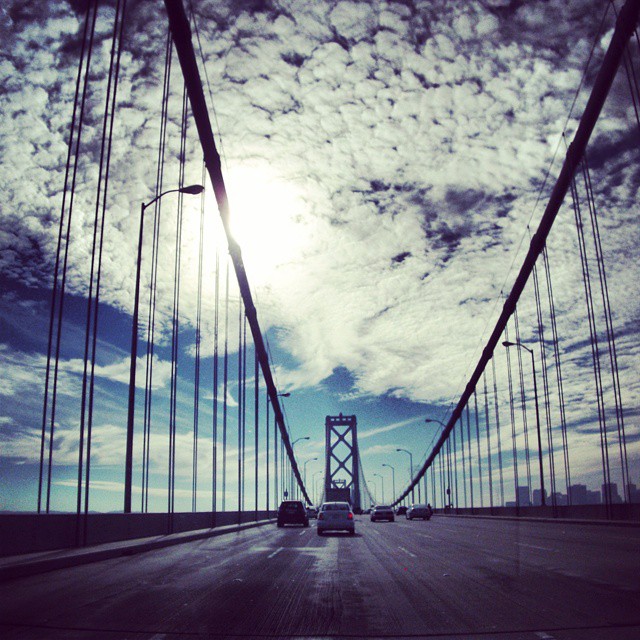 Throwback: San Francisco-Oakland Bay Bridge #sanfranciscocalifornia #sanfrancisco #california #ca #traveling #mysanfrancisco  #bayarea #norcal #northerncalifornia #sanfran #traveler #californialove  #cityscape #travel #sky #clouds #cloudporn #skyporn #skyline #bridge #bridges #architecture #architectureporn #sanfranciscooaklandbaybridge #highway #freeway #cali #sun #sunrays #driving