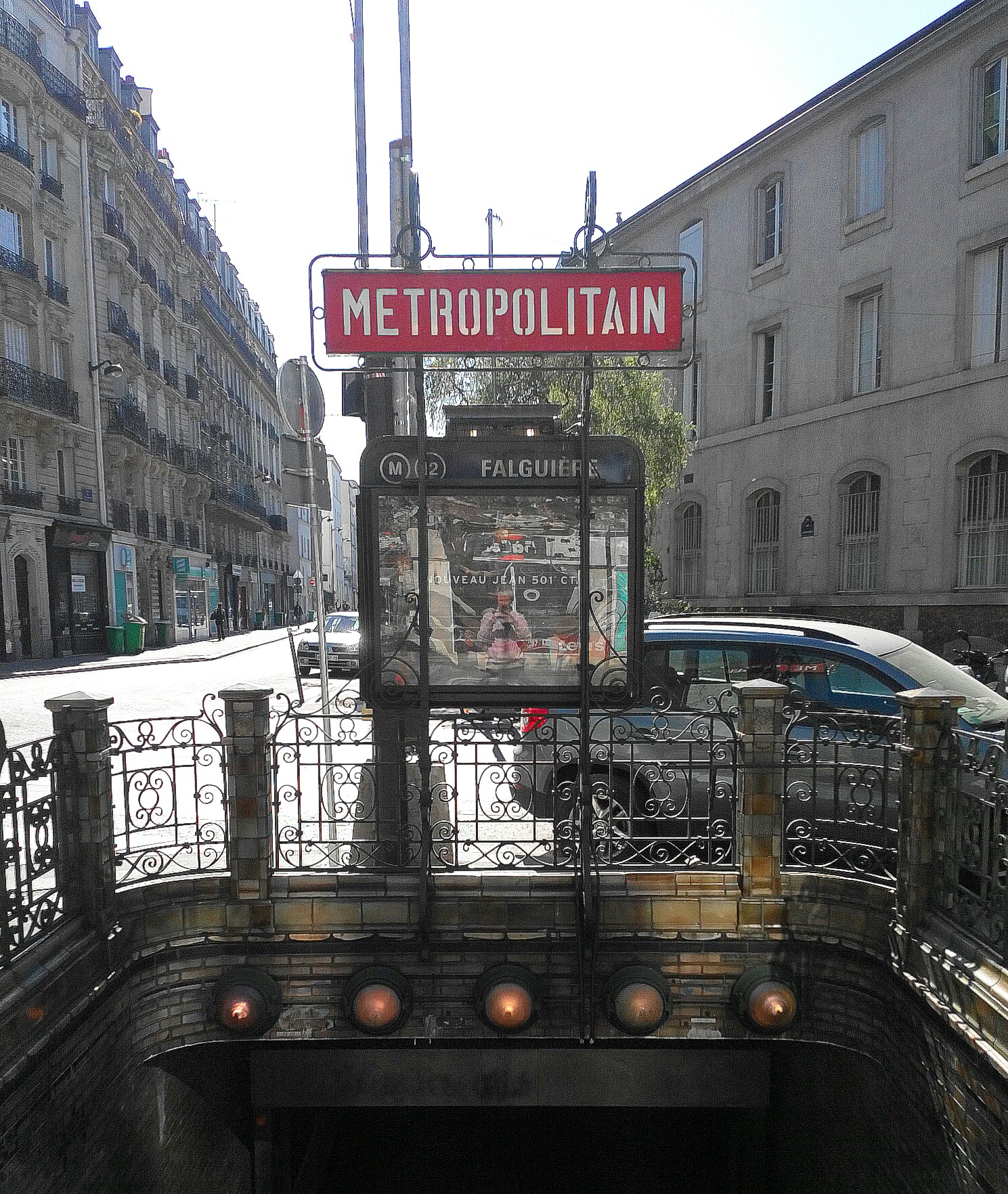 Entrance to Falguière Metro Station on a sunny day. Paris, France