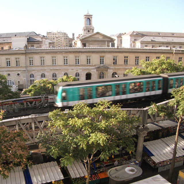 Paris Metro train seen from a hotel window